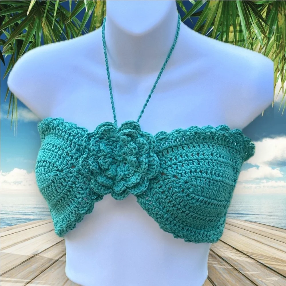 Elegant green crochet Top Maria - Picture 1 of 6